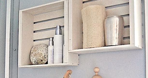 Small stackable crate shelf made from wood lath painted antique white