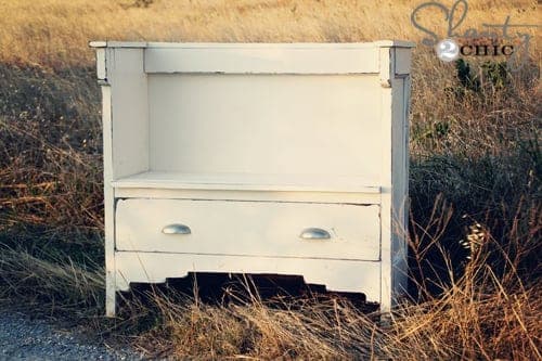 Vintage church-pew-style storage bench with drawer