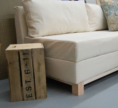 DIY upholstered storage sofa with hinged lid
