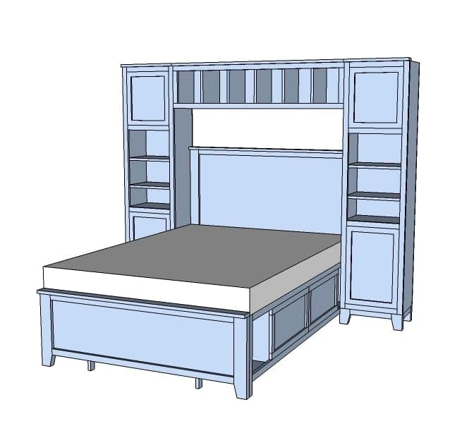 Tall face-framed storage tower with shelves and a door