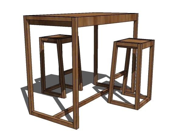 Tall modern bar table with built-up square legs