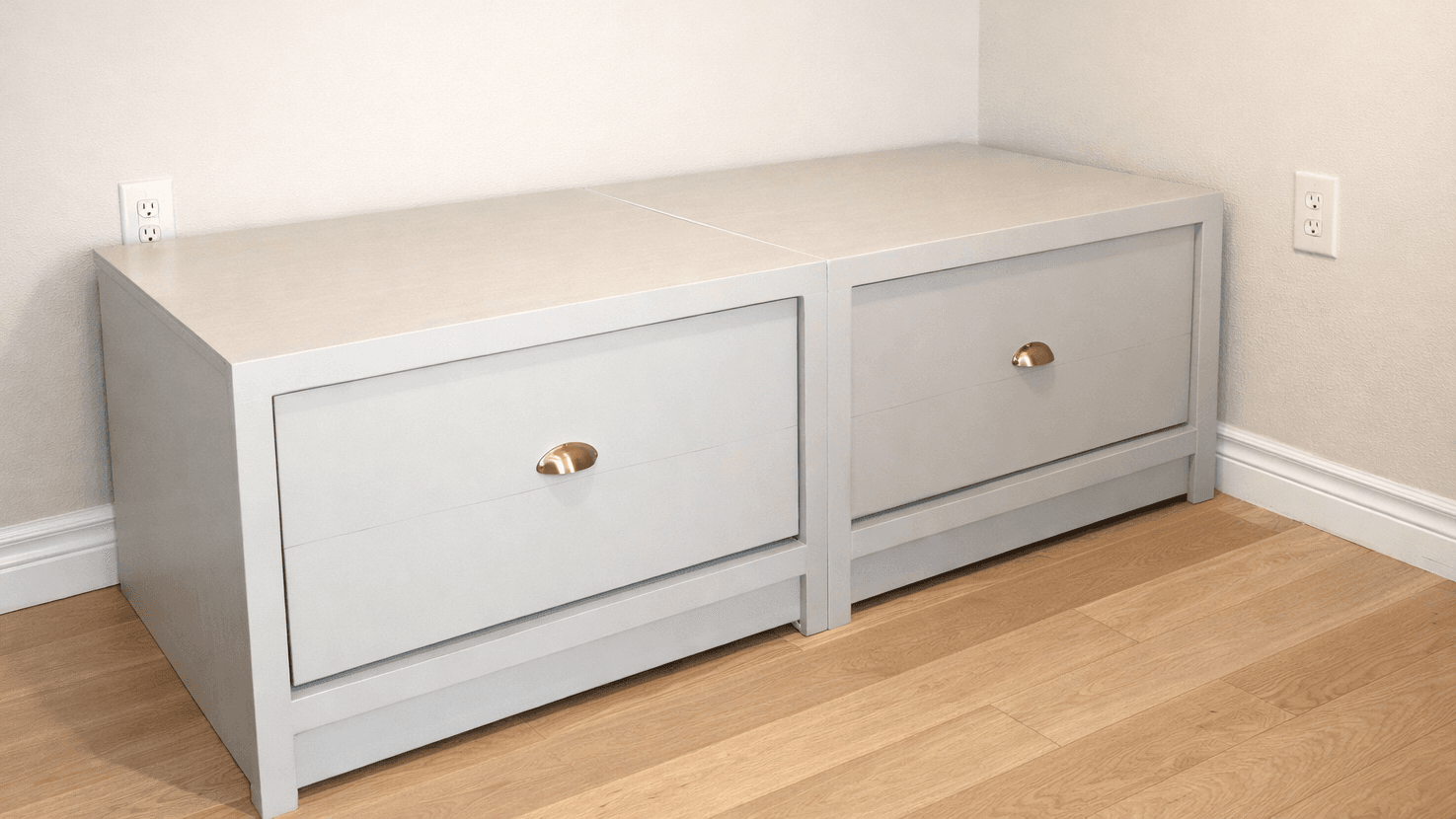 A compact plywood entryway bench with a single storage drawer