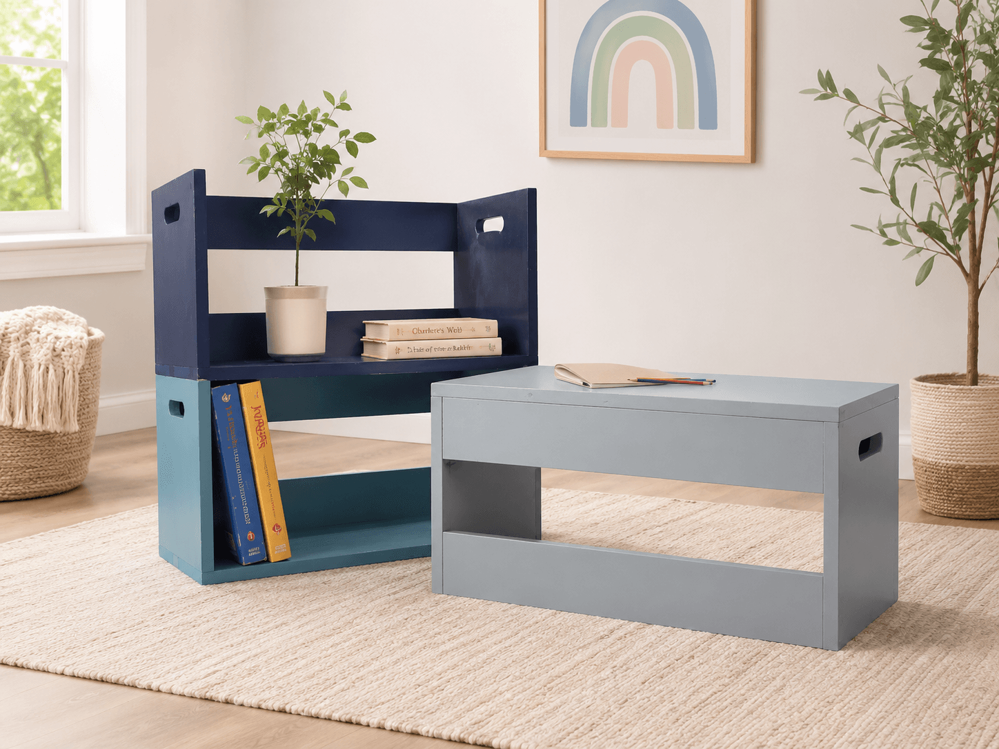 Stack of nesting wooden lap desks in different colors