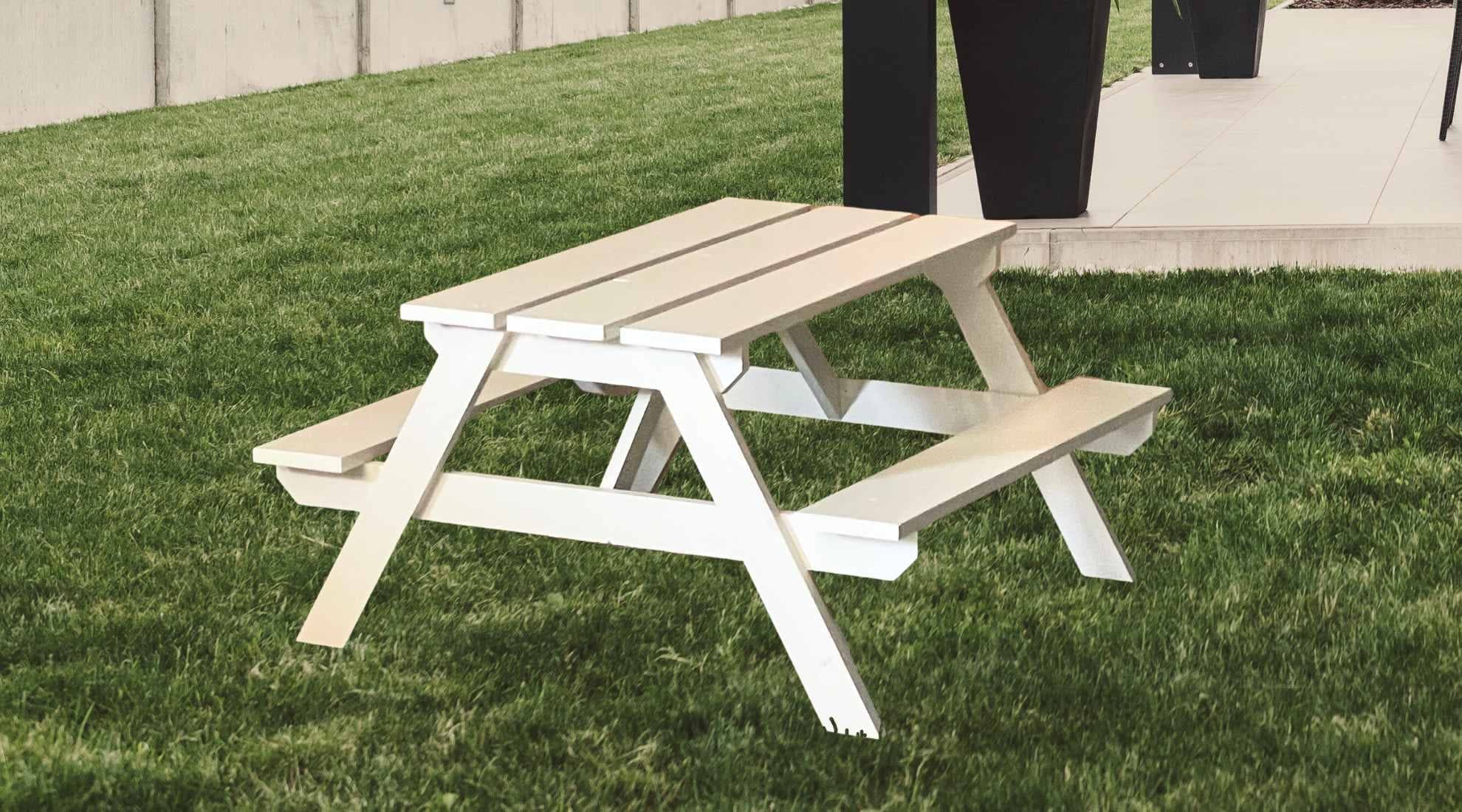 Small kid-sized wooden picnic table with splayed legs