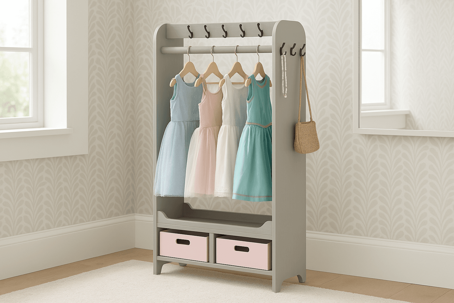 Small 1x12 pine board dress-up wardrobe for kids