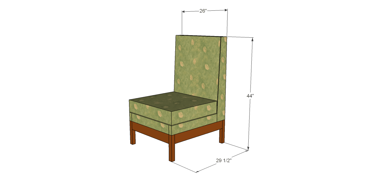 Upholstered armless slipper chair on a wood frame