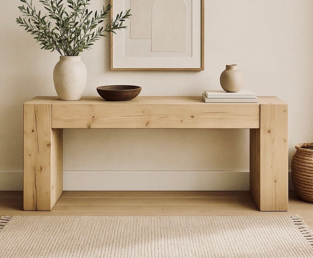 Chunky beam-style console table with waterfall corners and dovetail detailing