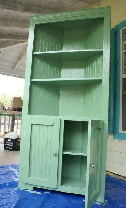 Triangular corner cupboard with beadboard sides