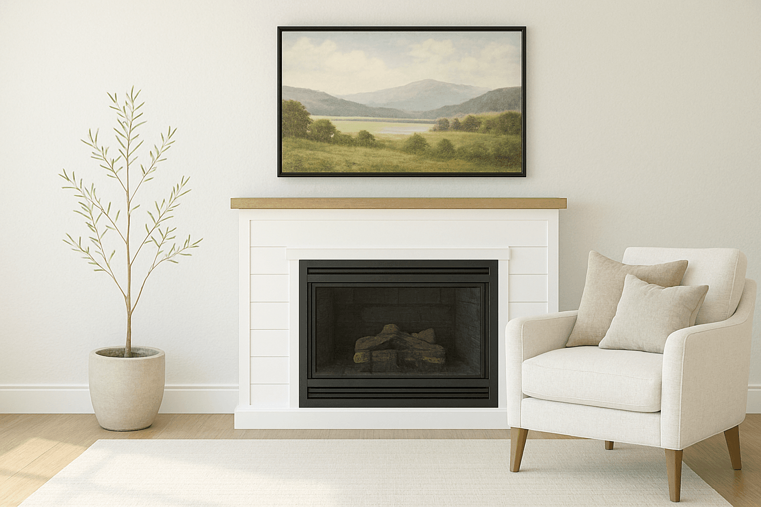 Shiplap-faced fireplace TV stand with an electric insert