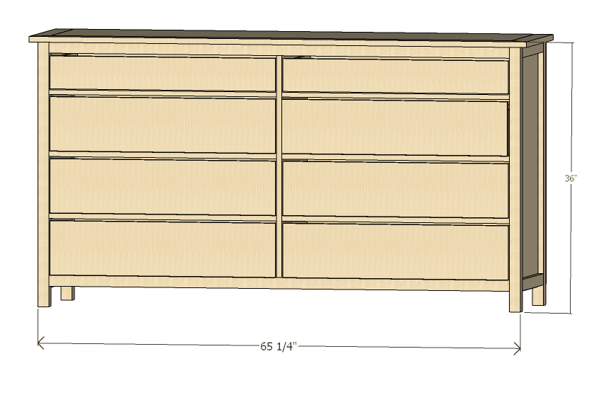 Shaker-style eight-drawer dresser with a solid pine face frame over a birch plywood carcass