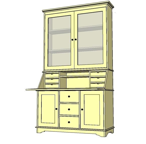 Secretary hutch with small drawers and a flip-down writing desk