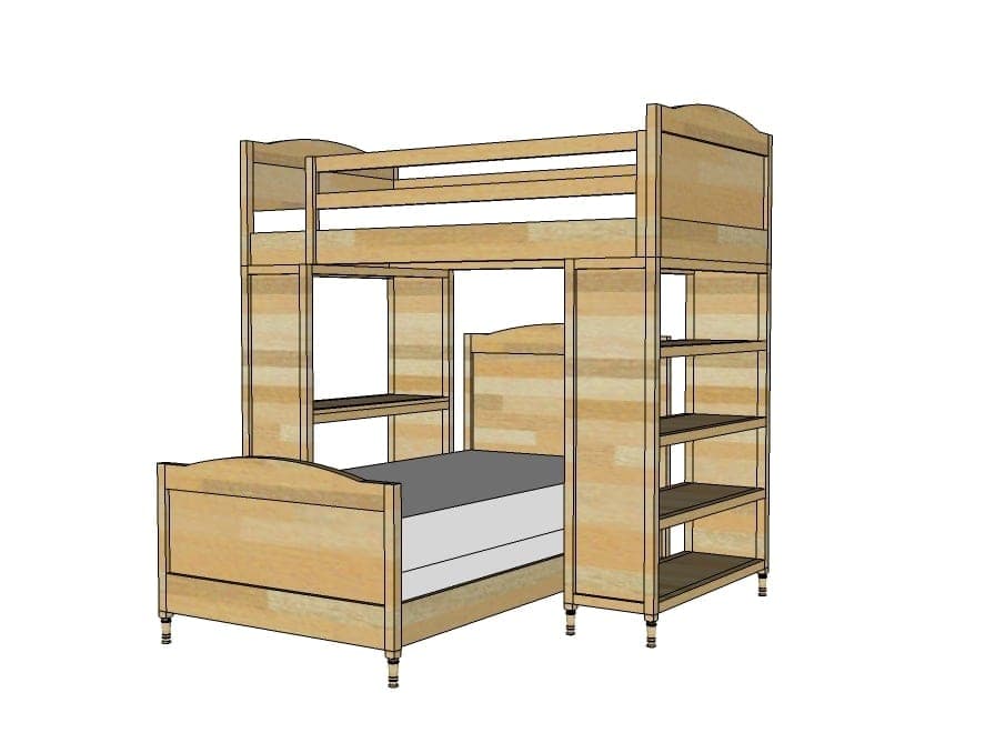 Twin bed with a shaped header and panel headboard on turned feet