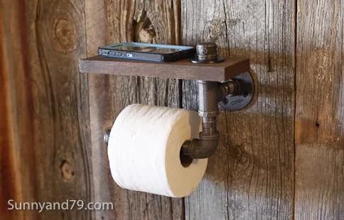 Rustic Scrap Wood and Pipe Toilet Paper Holder