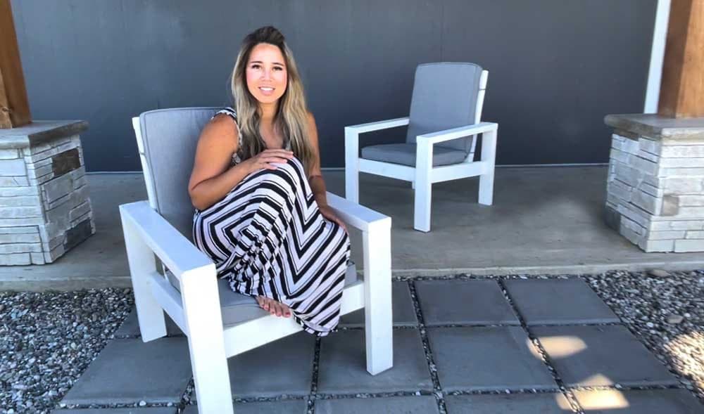 Wooden outdoor chair frame with standard seat and back cushions