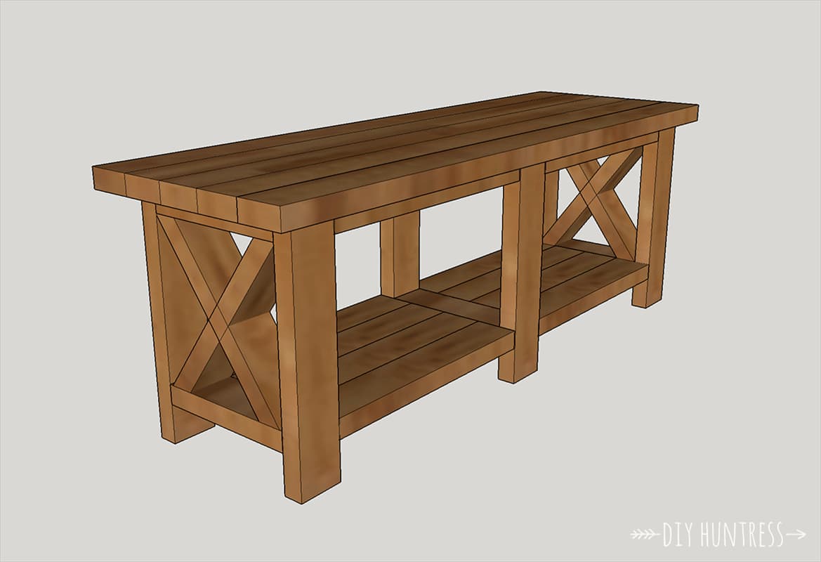DIY Rustic X Bench With Shelf — step photo 14
