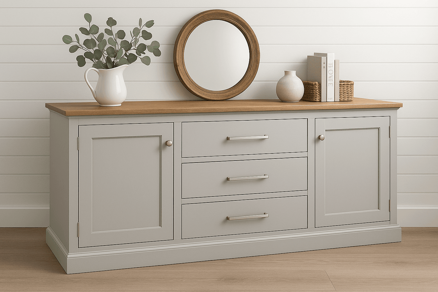 Extra-long buffet cabinet with drawers and doors