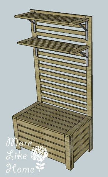 Slatted outdoor storage bench with a lift-off lid
