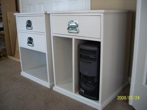 Modular office CPU base cabinet with an open tower bay and a drawer