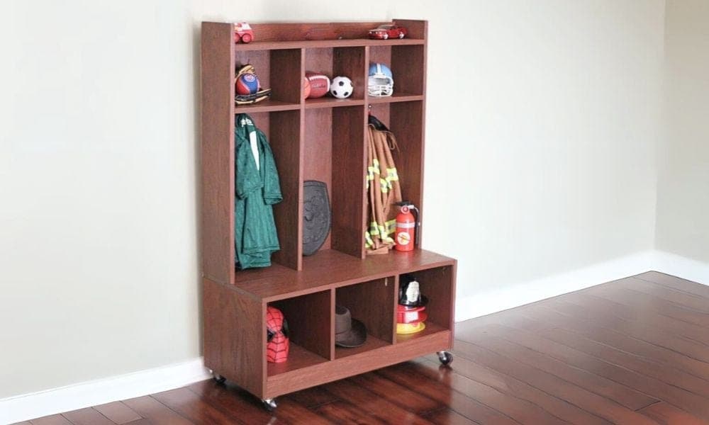 One sheet of plywood hall tree with bench, cubbies, and hutch