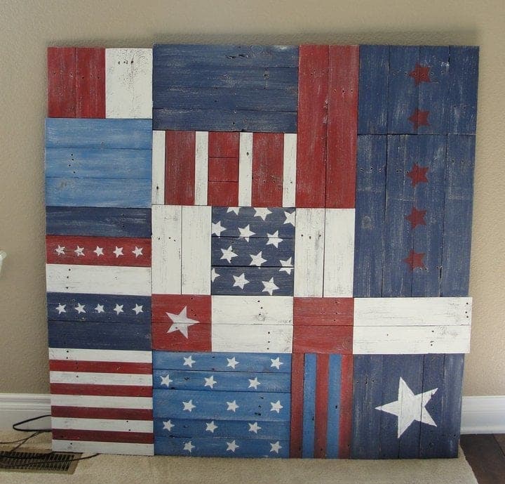 Rustic pieced-wood wall art made from distressed scrap boards