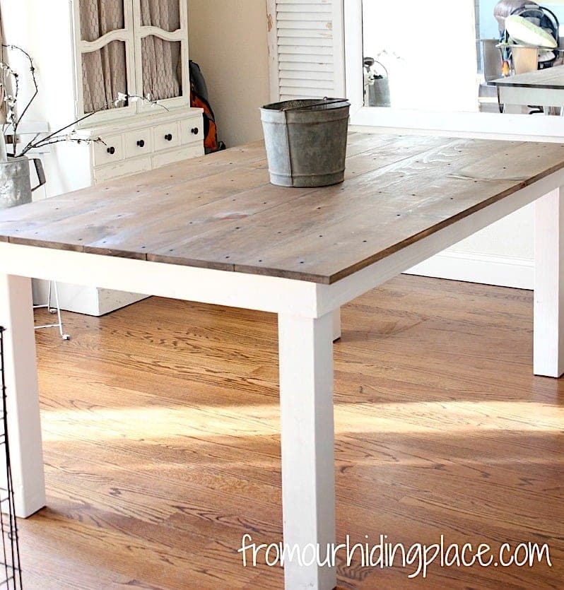 Simple rustic farmhouse dining table with removable 4x4 legs