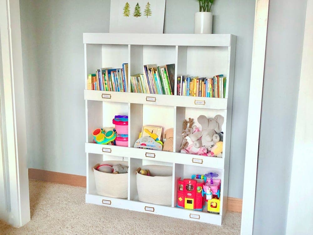 9-cubby bookshelf with a plywood back and trimmed shelf edges