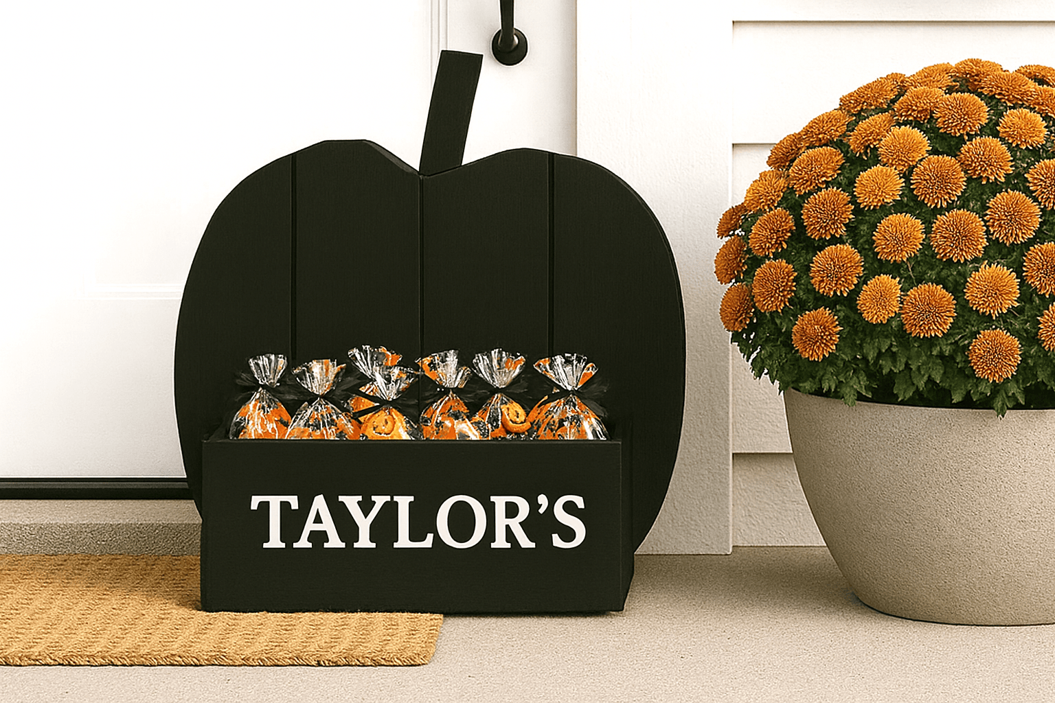 DIY wood pumpkin treat holder made from cedar fence pickets