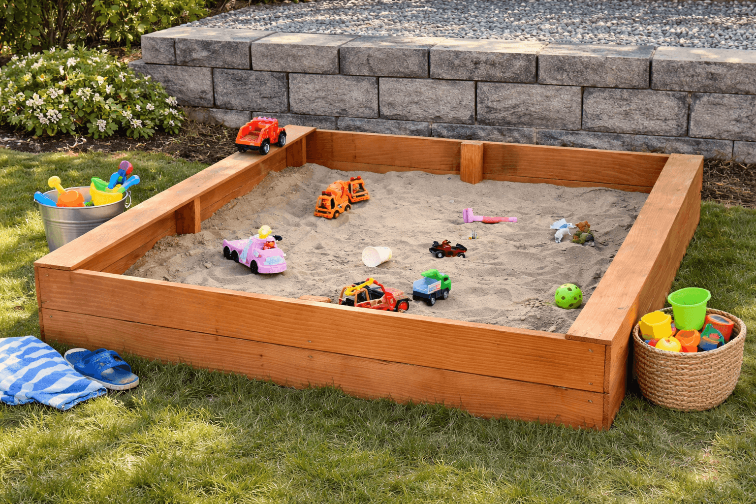 Simple cedar fence picket sandbox