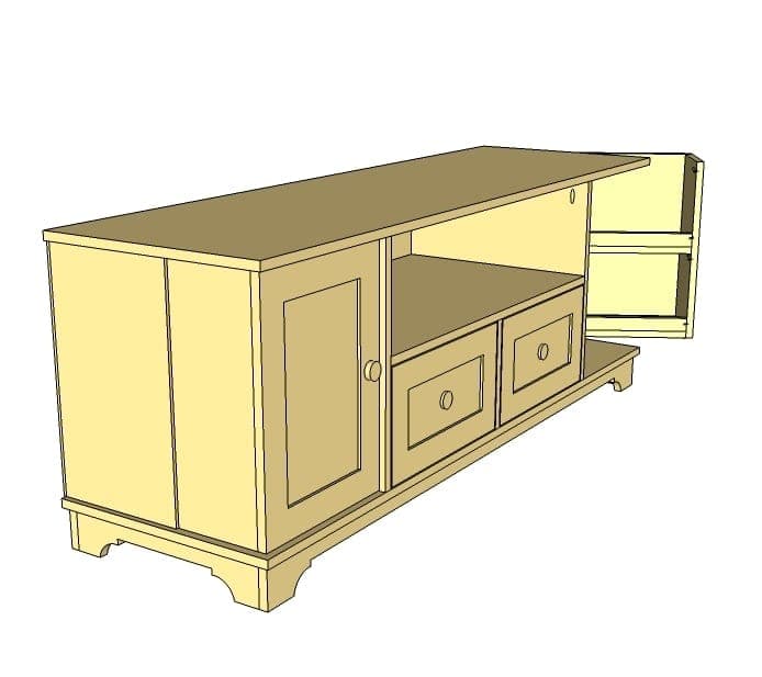 Wide media console with DVD drawers and two door cabinets