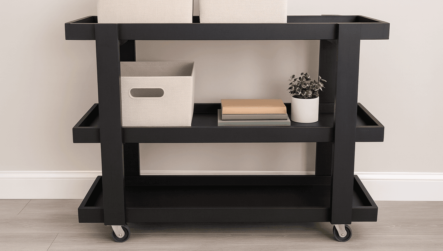 Three-shelf rolling storage cart
