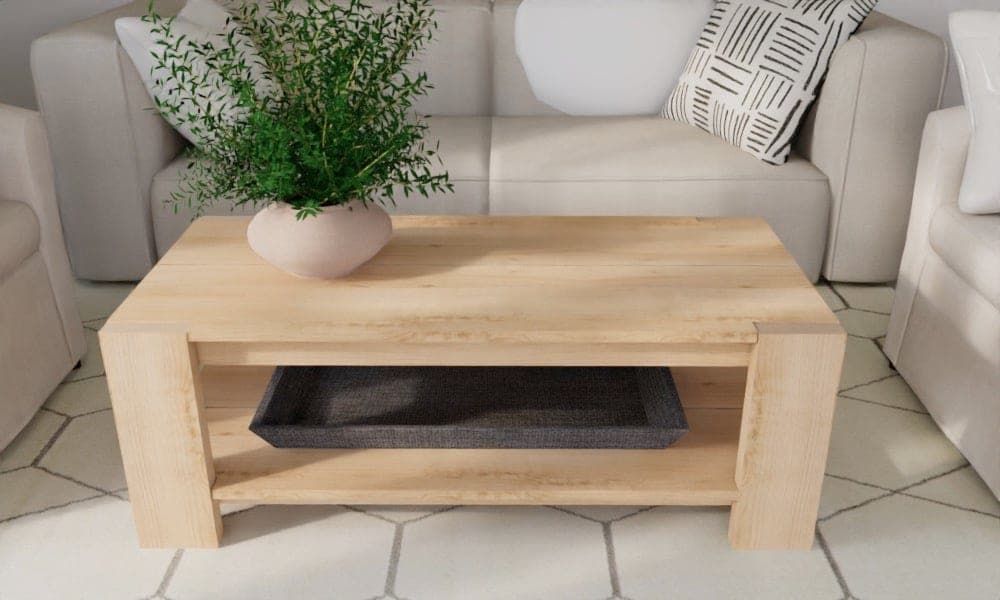 Chunky leg rectangle coffee table with notched legs